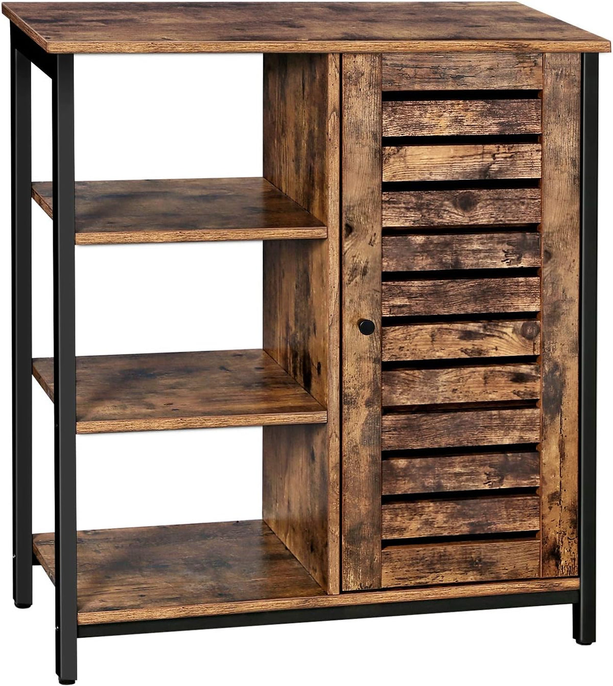 Rustic Brown and Black Storage Cabinet with 3 Open Shelves and Closed Compartments G6987