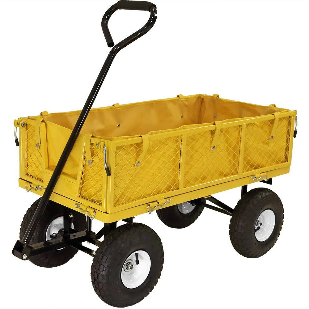 Yellow Utility Cart with Folding Sides and Liner Set D22504