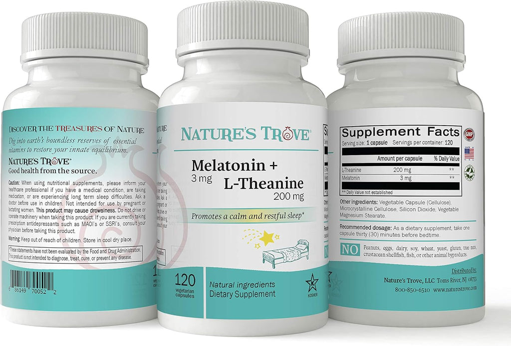 Melatonin 3mg + L Theanine 200mg 120 Kosher Vegetarian Capsules D48351