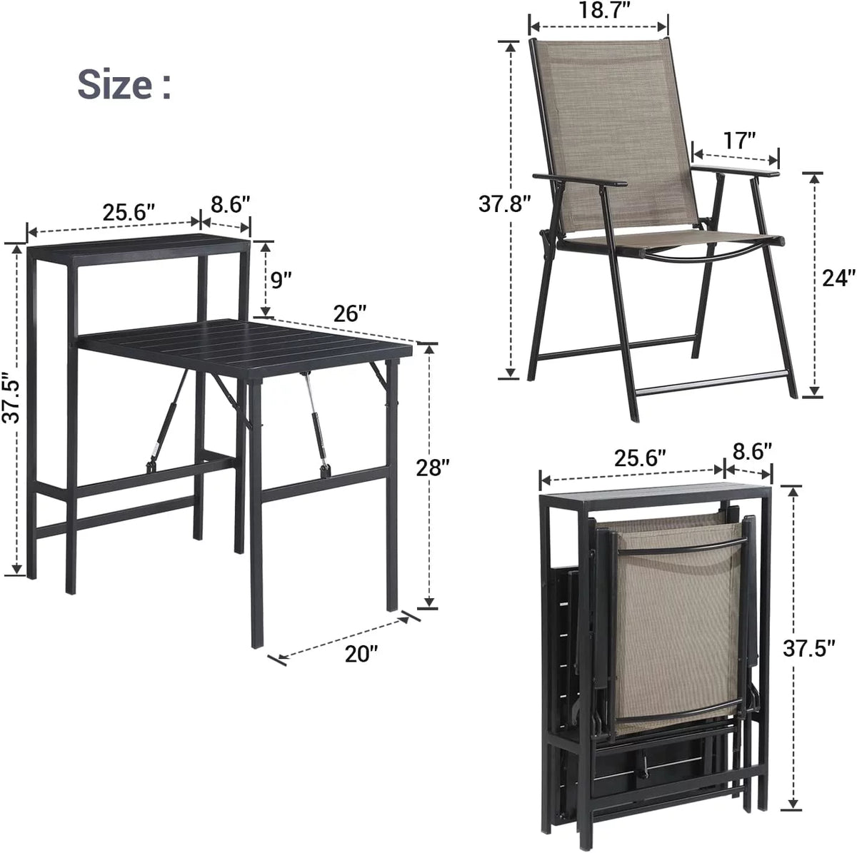 3 Piece Outdoor Folding Bistro Set with Coffee Table B348