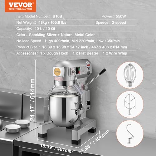 10Qt Commercial Stand Mixer with Stainless Steel Bowl P38331