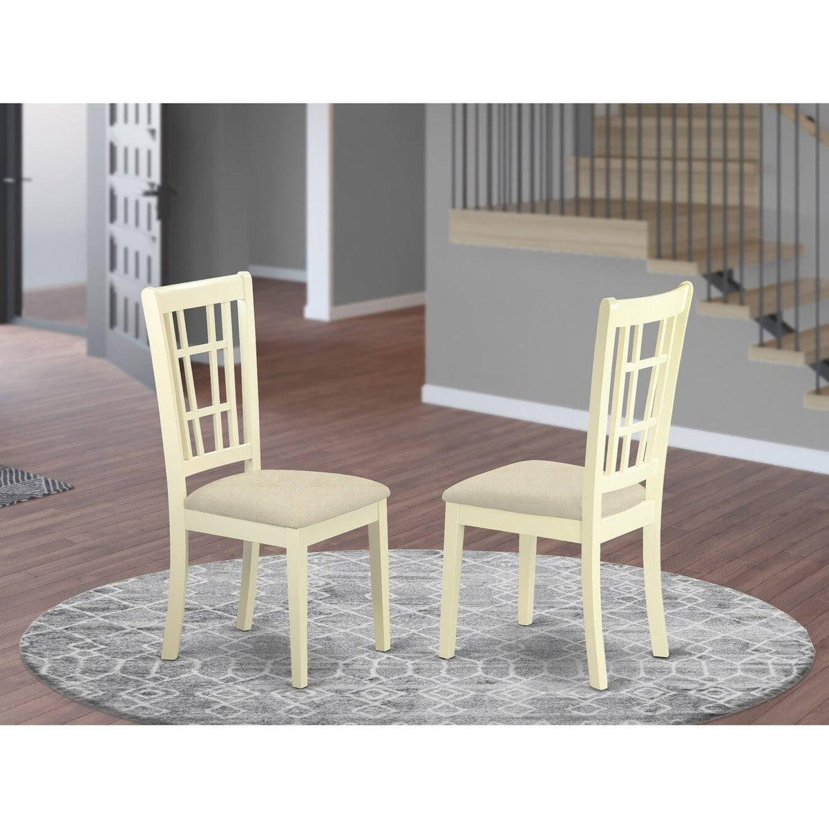 Buttermilk u0026 Brown Finish Wood Seat Dining Chair, Set of 2 W74351