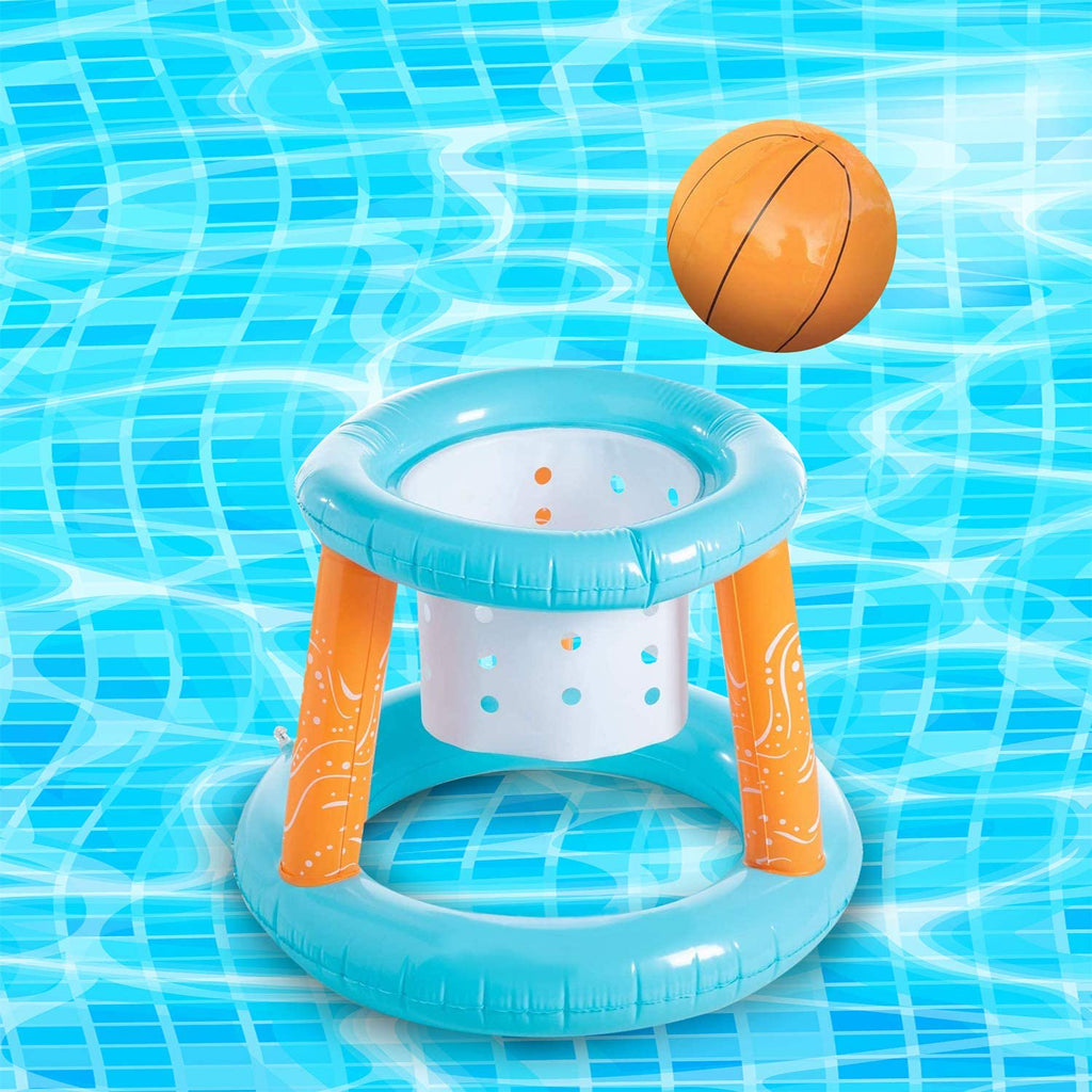 Inflatable Pool Float Set with Volleyball Net, Basketball Hoops, Balls Included F698570