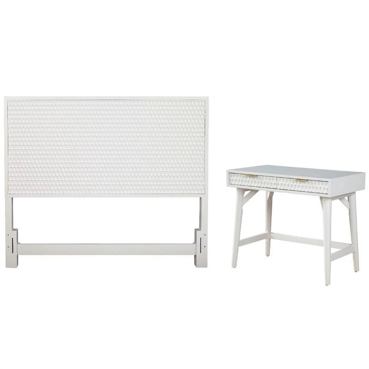 Queen Headboard & Mini Wood Desk in White I2449