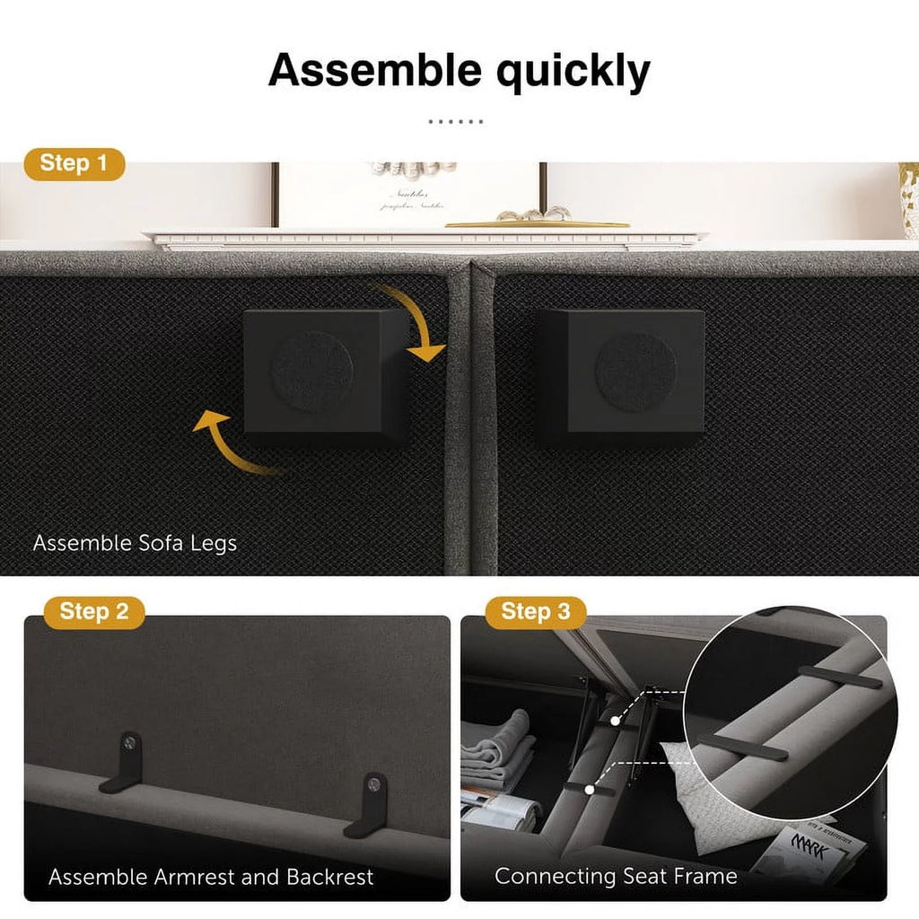 Pearl Grey Convertible Sleeper Sofa with Storage U7239