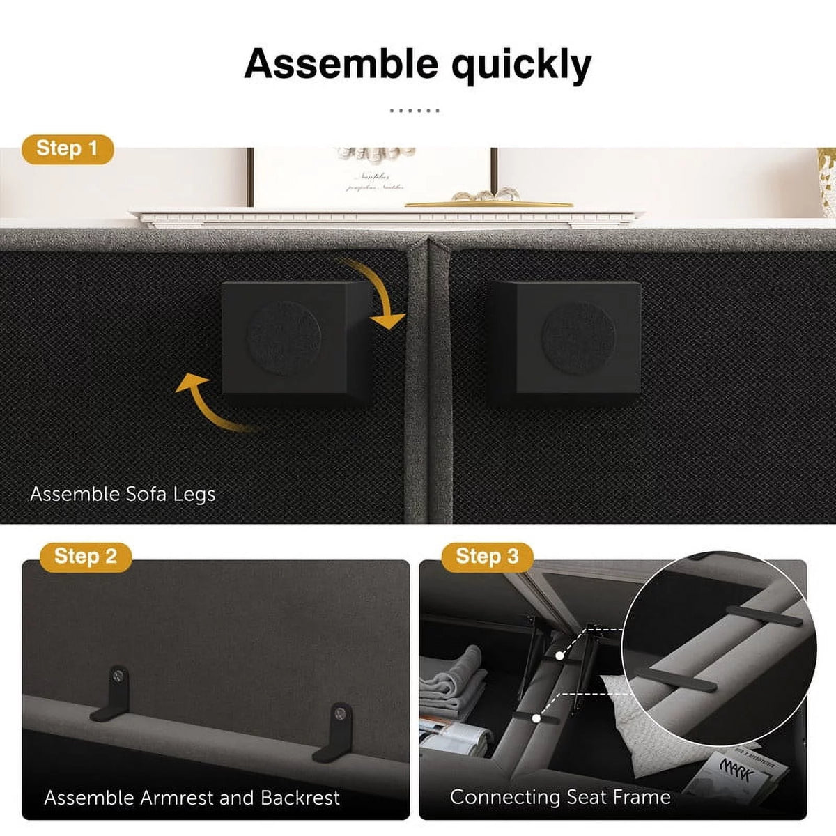 Pearl Grey Convertible Sleeper Sofa with Storage U7239