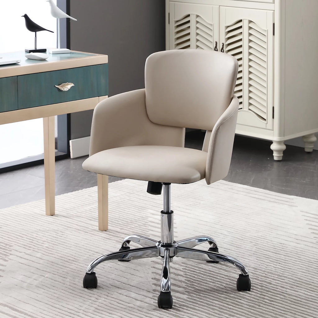 Beige Adjustable Height PU Leather Ergonomic Office Chair Y8155