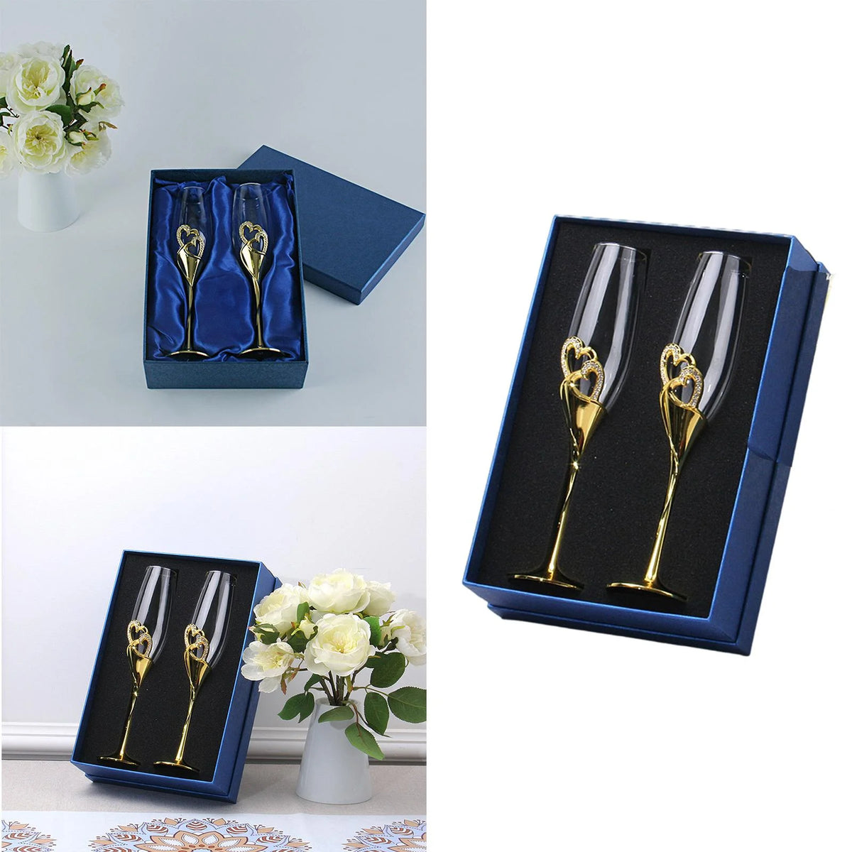 Champagne Flutes Glass Set of 2 Hand Blown Crystal I783246