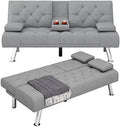 Dark Grey Upholstered Convertible Futon Sofa Bed with Removable Armrests D685