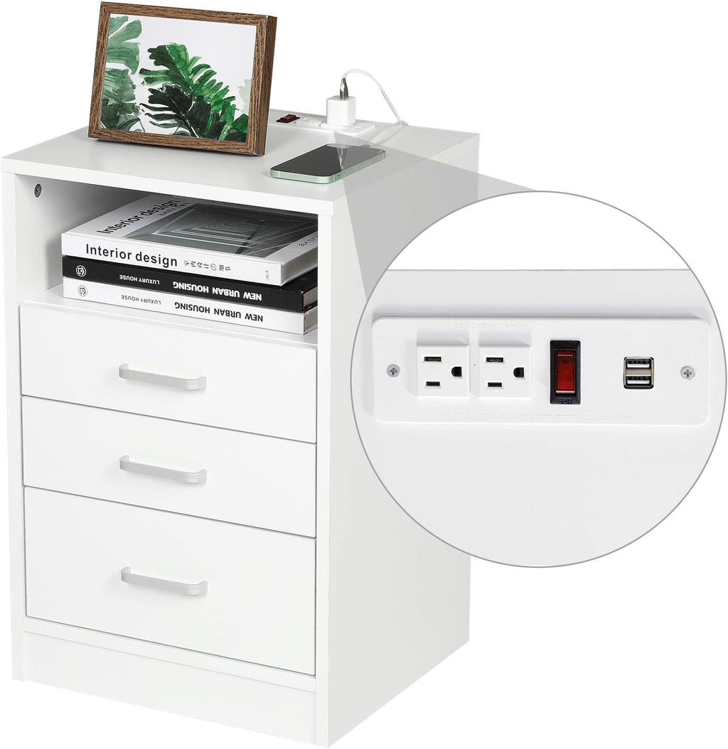 Black 3 Drawer Wood Nightstand with USB Port F46272