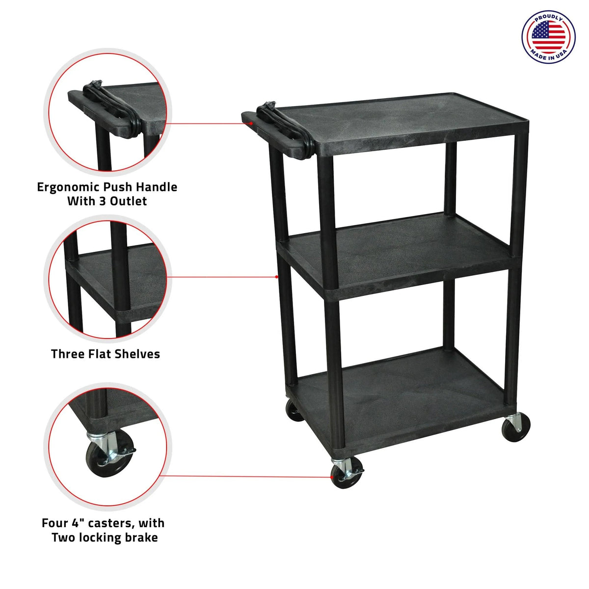 42x22H Electric A V Cart with Three Shelves Q753
