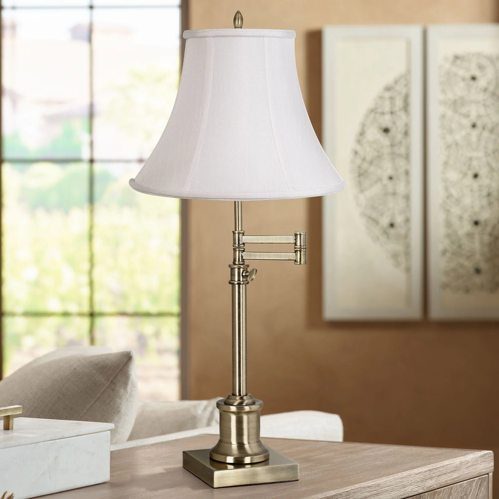 Antique Brass Table Lamp with Fabric Bell Shade E373552