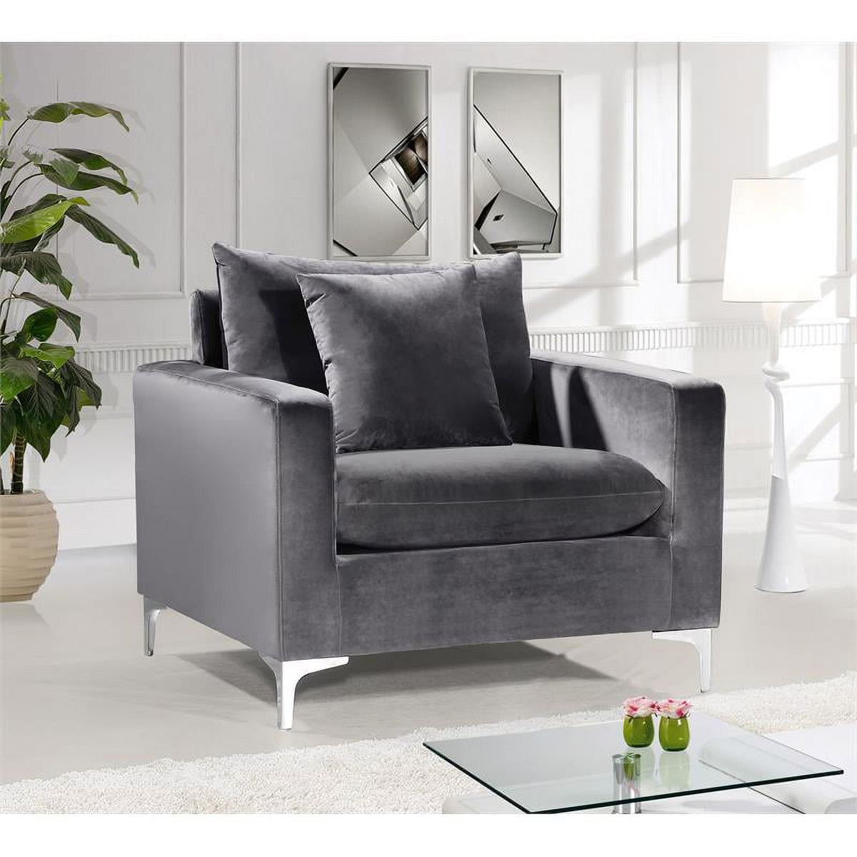 Gray Velvet 3-Piece Sofa Set E16628