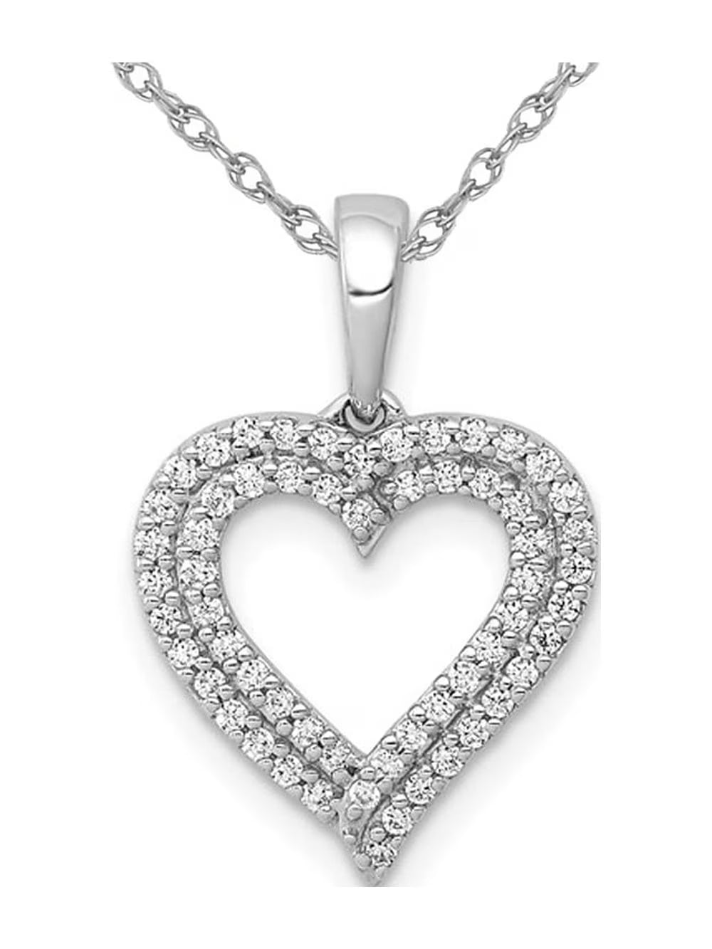 Diamond Double Heart Pendant Necklace in 10K White Gold with Chain G99699