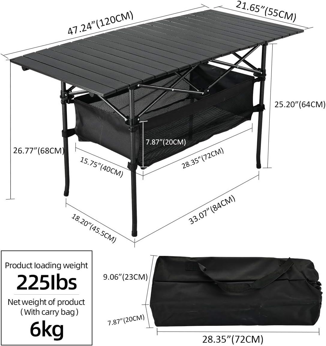 Lightweight Aluminum Folding Camping Table with Carrying Bag S853952
