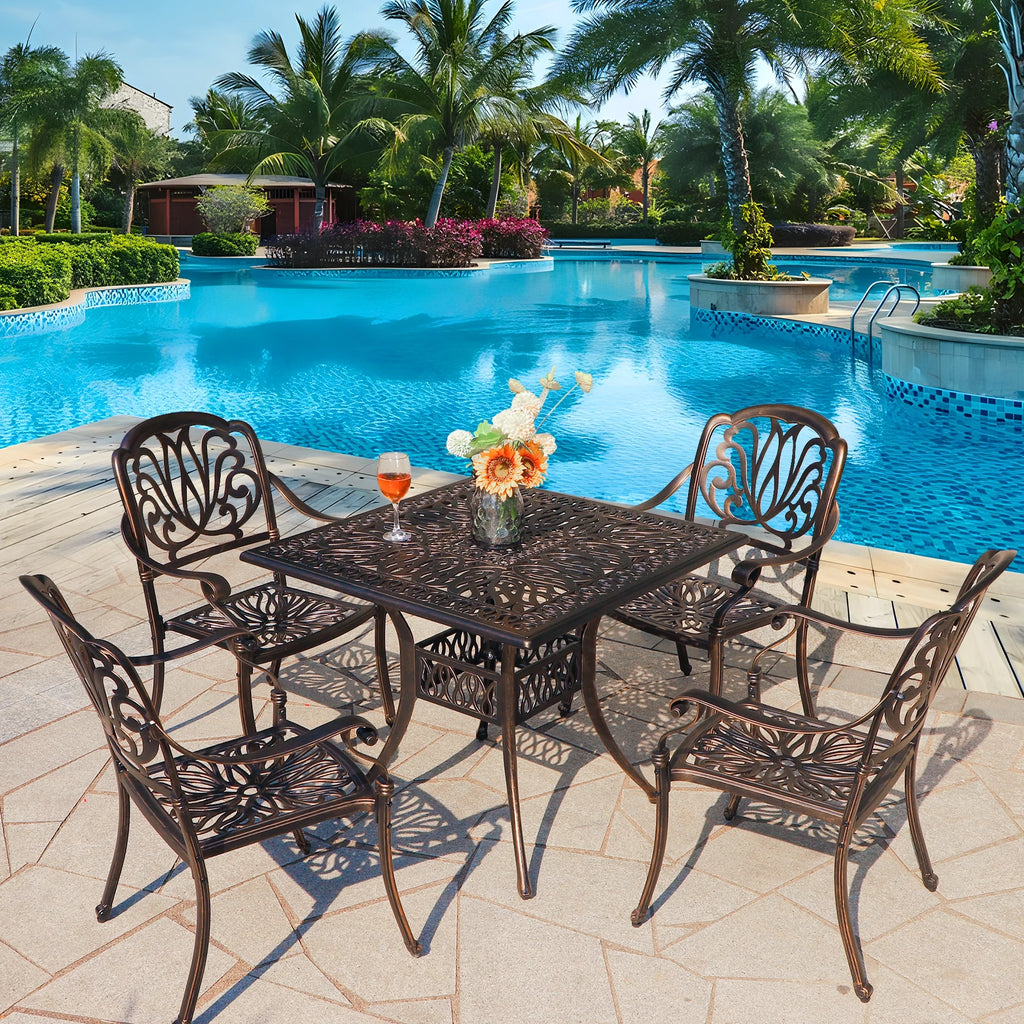 5-Piece Cast Aluminum Outdoor Dining Set with Umbrella Hole I40844
