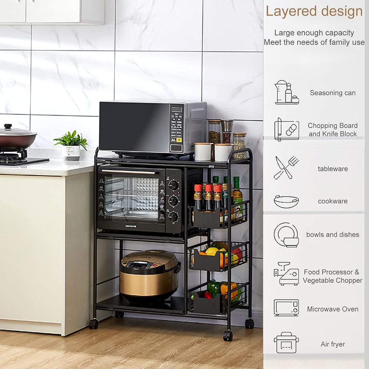 Kitchen Standing Bakers Rack with Storage Basket C45736