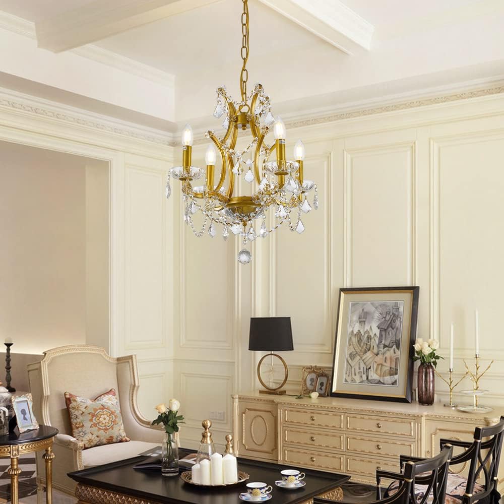 4-Light Gold Crystal Chandelier Y6243