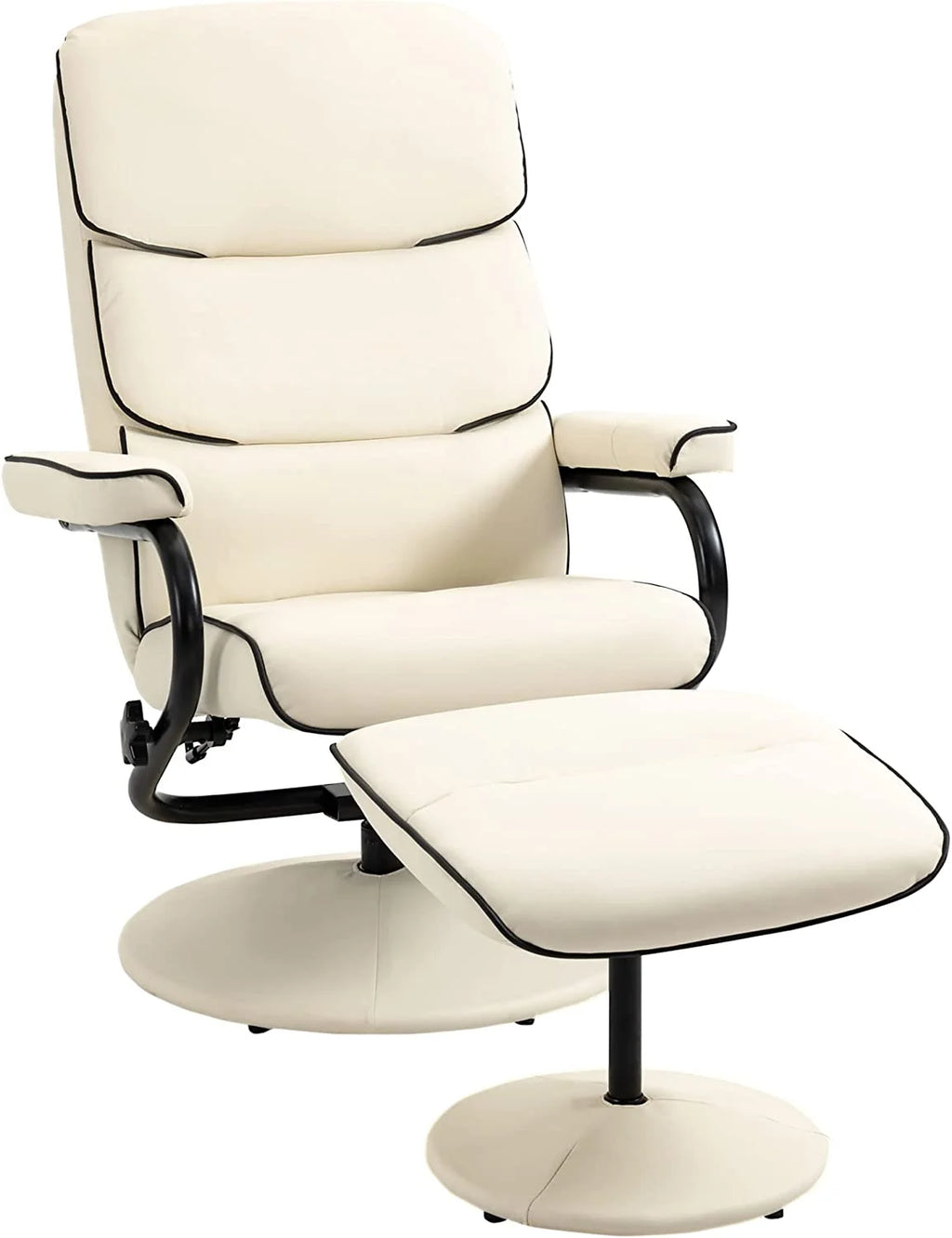 Brown PU Leather Swivel Recliner Chair with Ottoman W54618