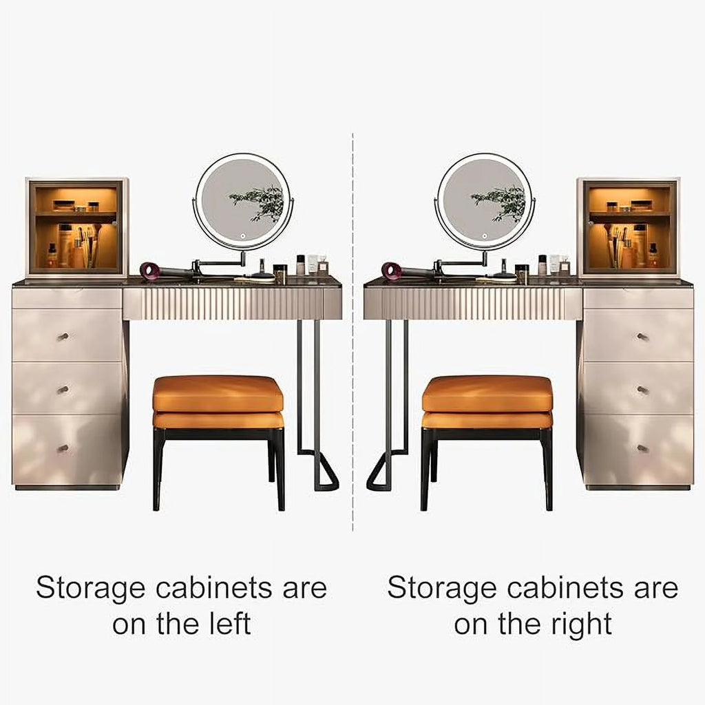 Gold Plated Stainless Steel 5 Drawers Makeup Vanity Table with Stool L7756
