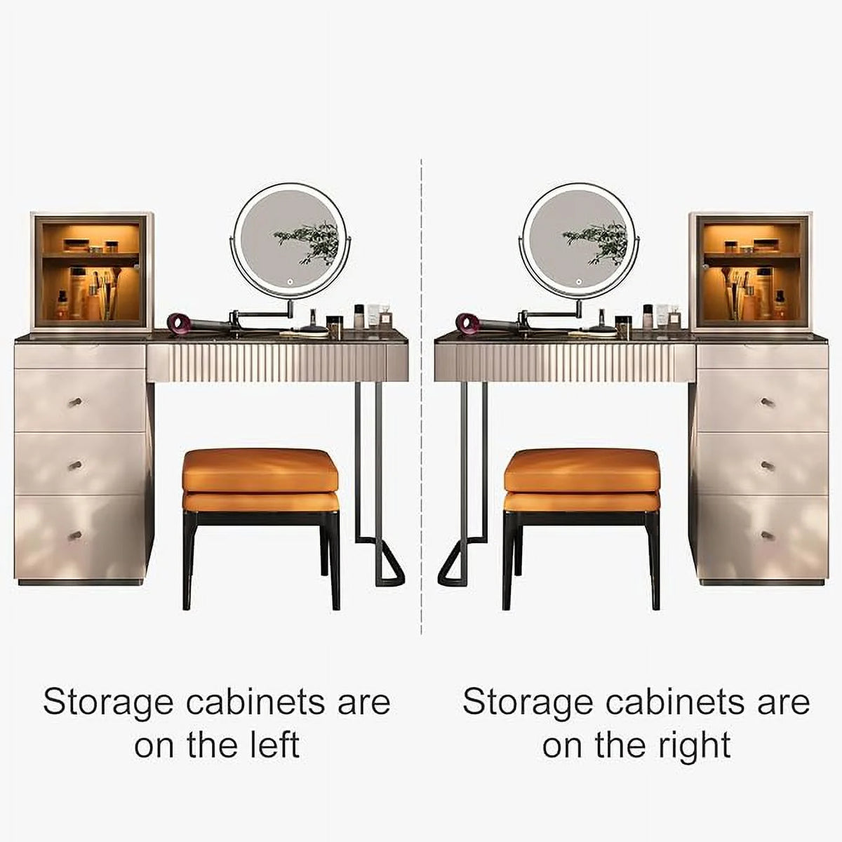 Gold Plated Stainless Steel 5 Drawers Makeup Vanity Table with Stool L7756
