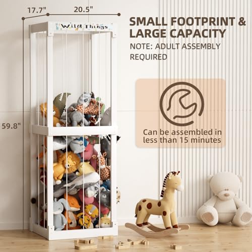 White Wooden Stuffed Animal Storage Cage with Elastic Rope R72880