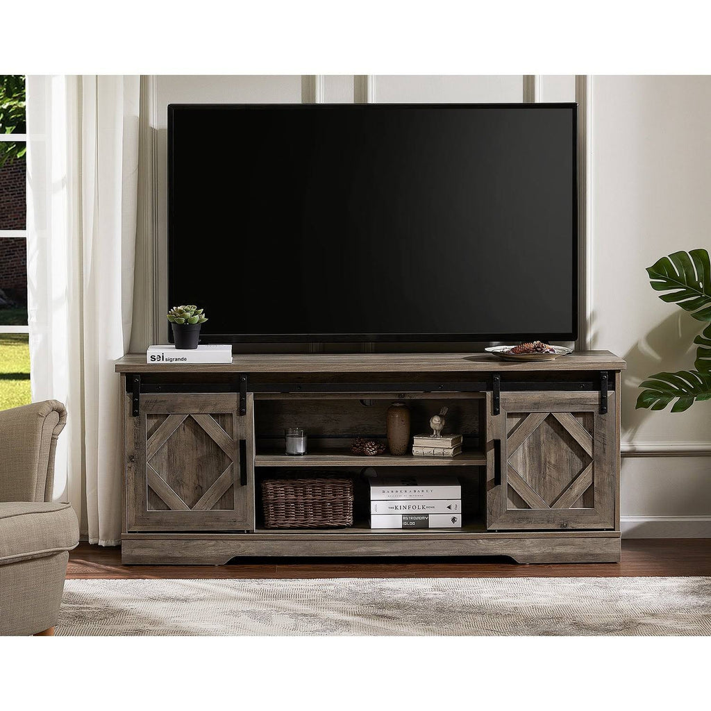 Rustic Grey Wash Wood TV Stand Storage Cabinet N804012