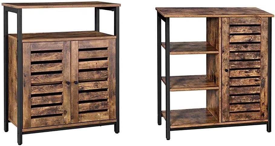 Rustic Brown and Black Storage Cabinet with 3 Open Shelves and Closed Compartments G6987