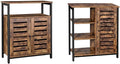 Rustic Brown and Black Storage Cabinet with 3 Open Shelves and Closed Compartments G6987