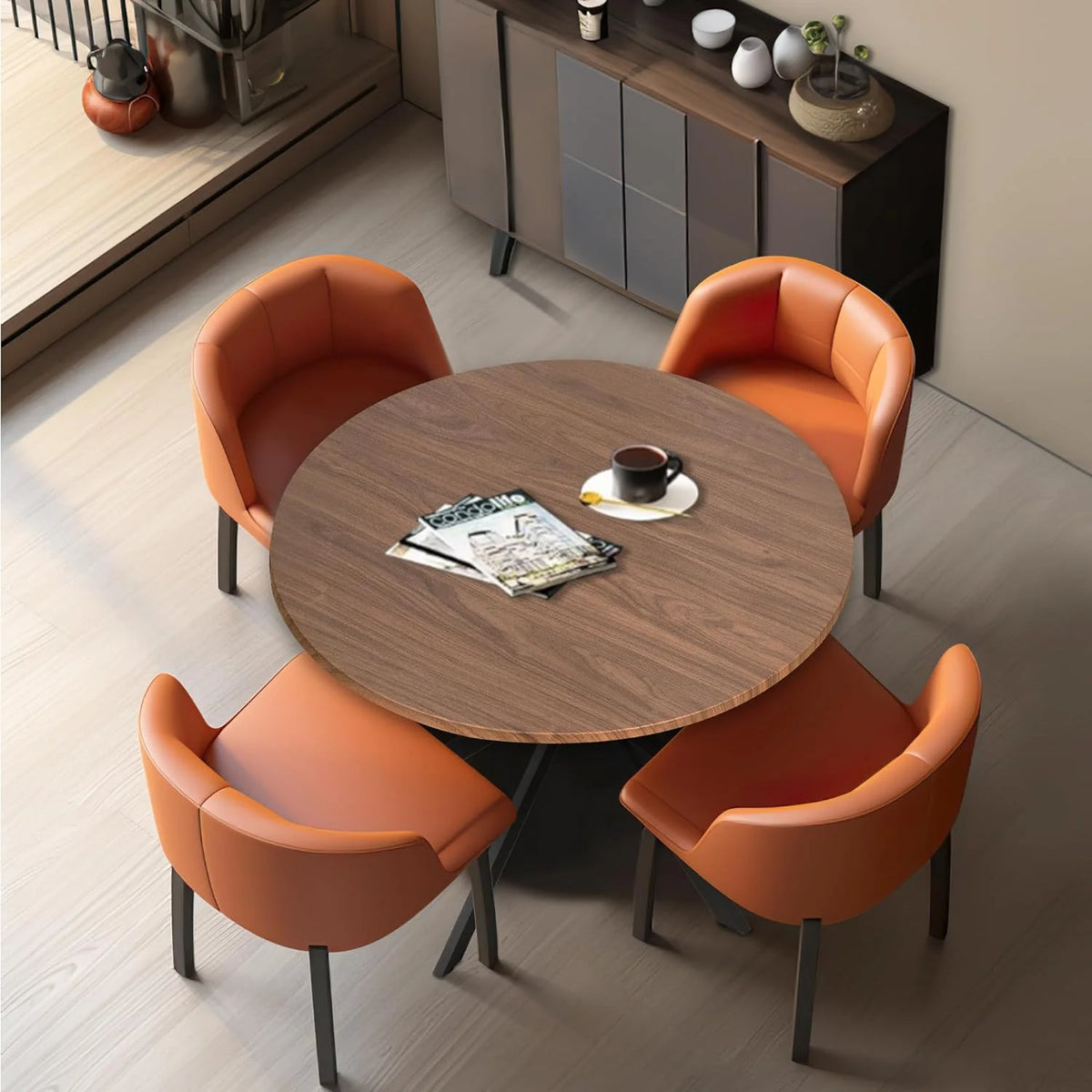 Round Dining Table with Black Metal Legs F406