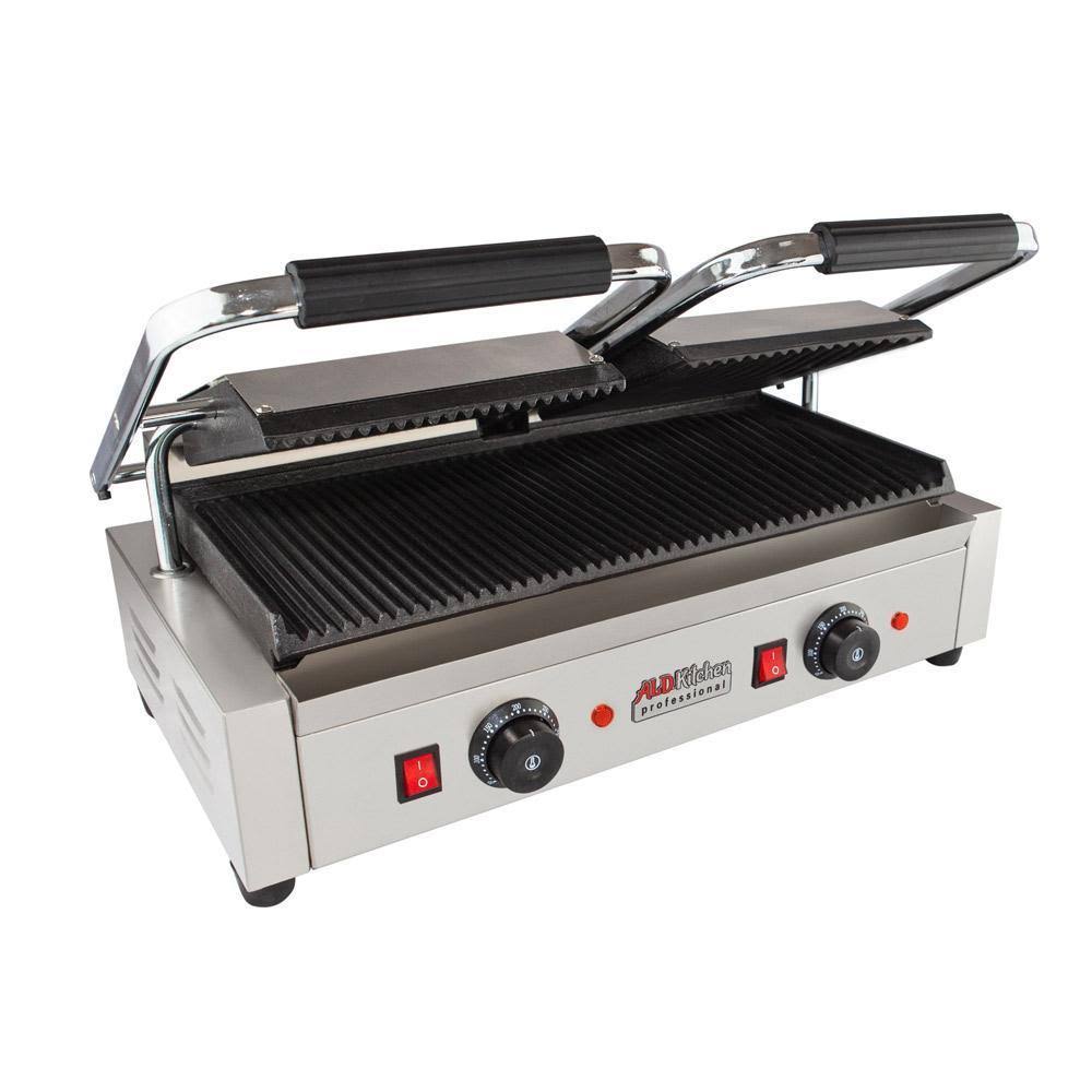 Double Panini Press Sandwich Maker with Cast-Iron Ribbed Plates Nonstick E64426
