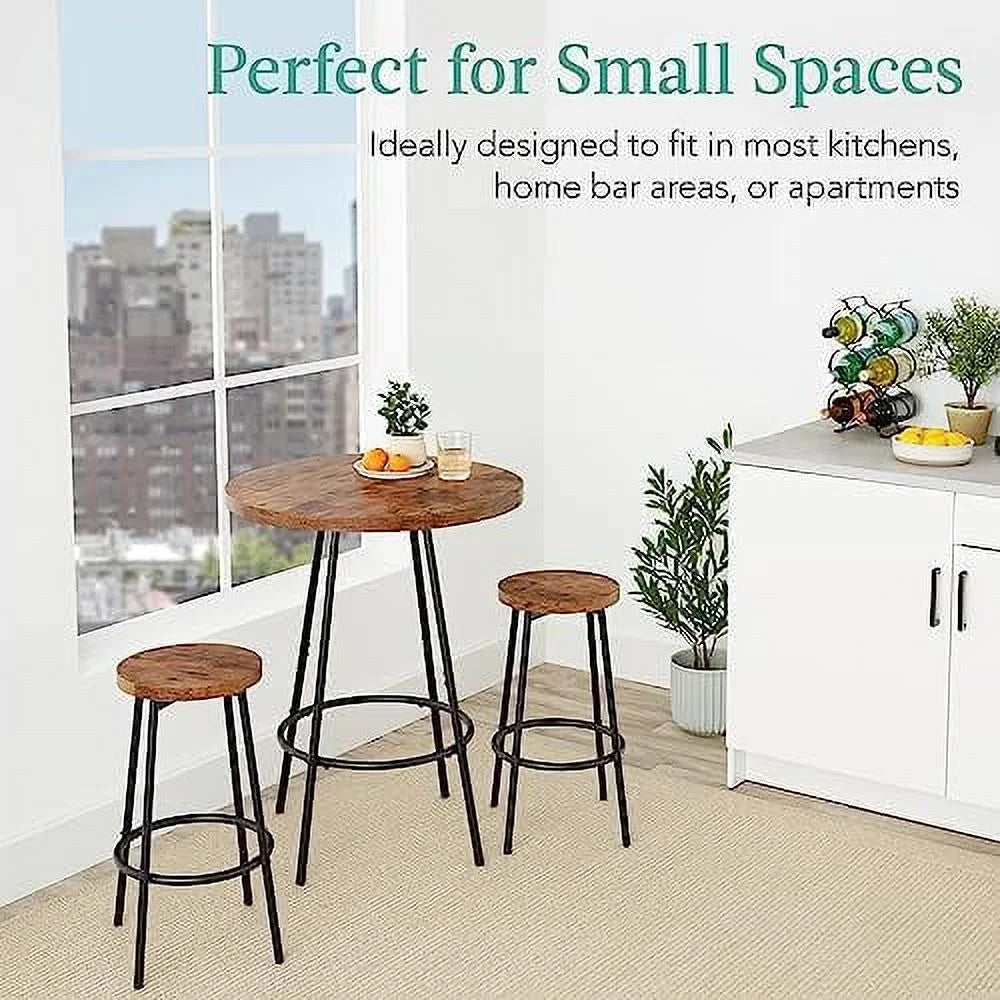 3 Piece Round Counter Height Pub Table and Stools Dining Set Black B61244