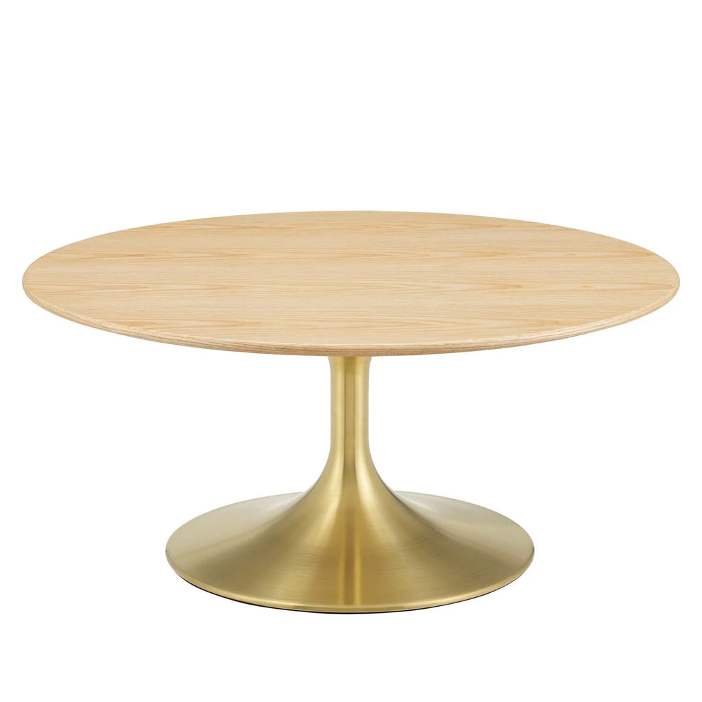 Round Wood Metal Coffee Table I123725