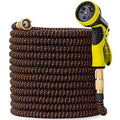50 ft Expandable Garden Hose with 10 Pattern Spray Nozzle, 3/4 Solid Brass Connectors, Retractable Latex Core H28254