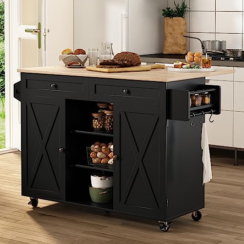 Blue Rolling Kitchen Island Cart with Drop Leaf Countertop and Storage Cabinet Y51076