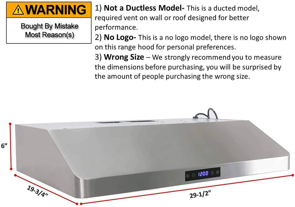 30 Inch Under Cabinet Stainless Steel Range Hood with Baffle Filters V200