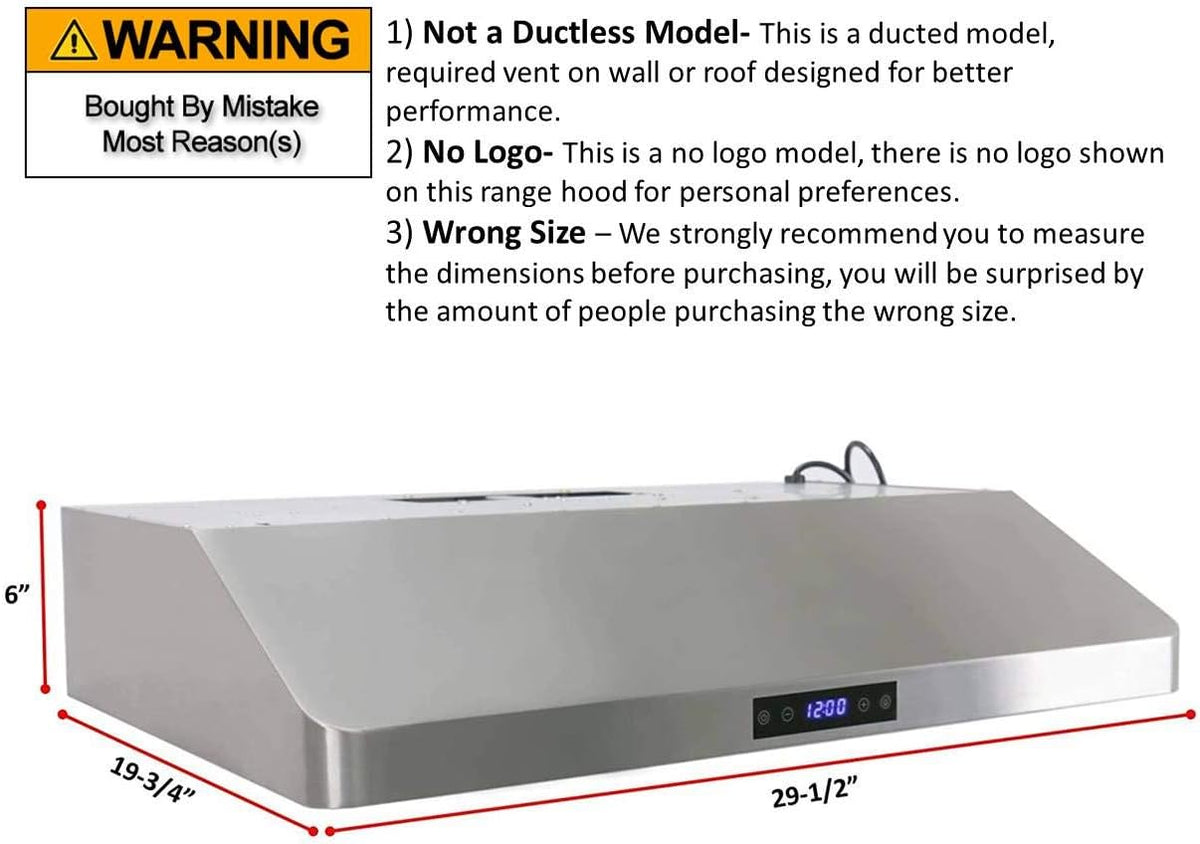 30 Inch Under Cabinet Stainless Steel Range Hood with Baffle Filters V200