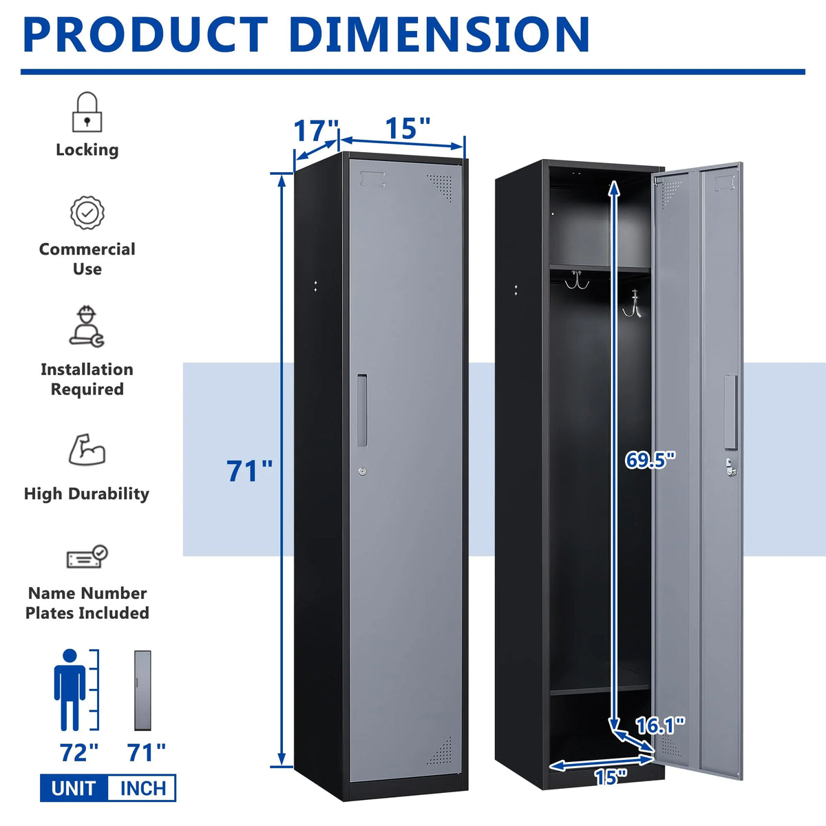 71" Gray Steel Storage Cabinet with Door P187