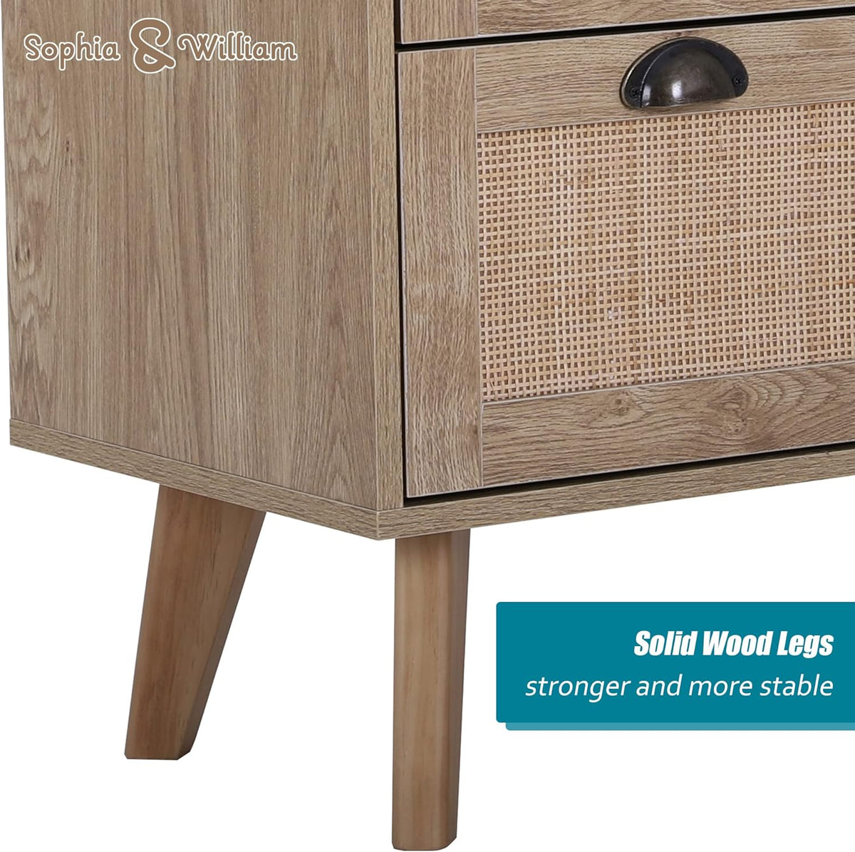 3 Drawer Rattan Storage Cabinet with Pine Wood Legs Y243