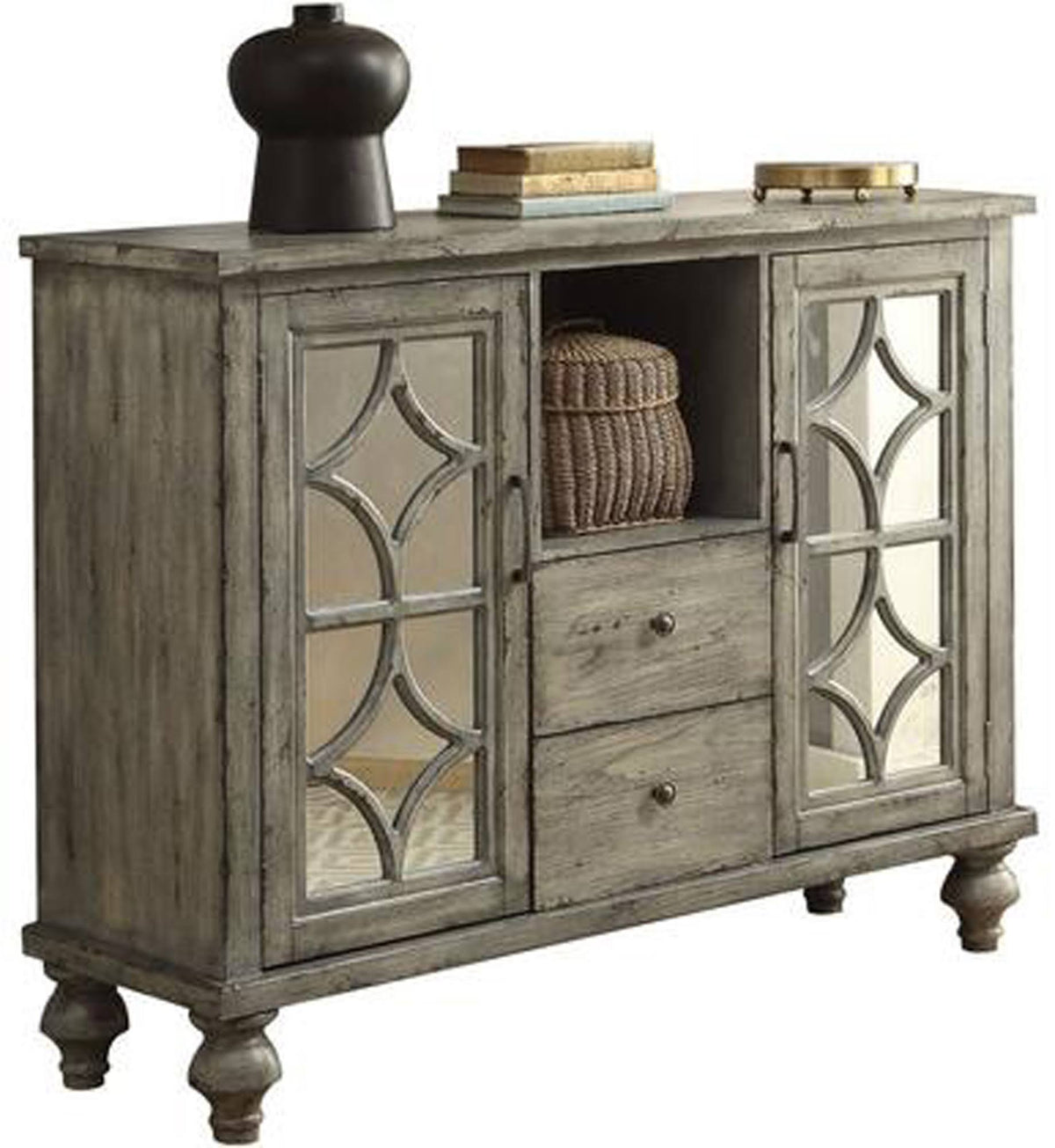 Console Table with 2 Doors and 2 Drawers, Weathered Gray J217