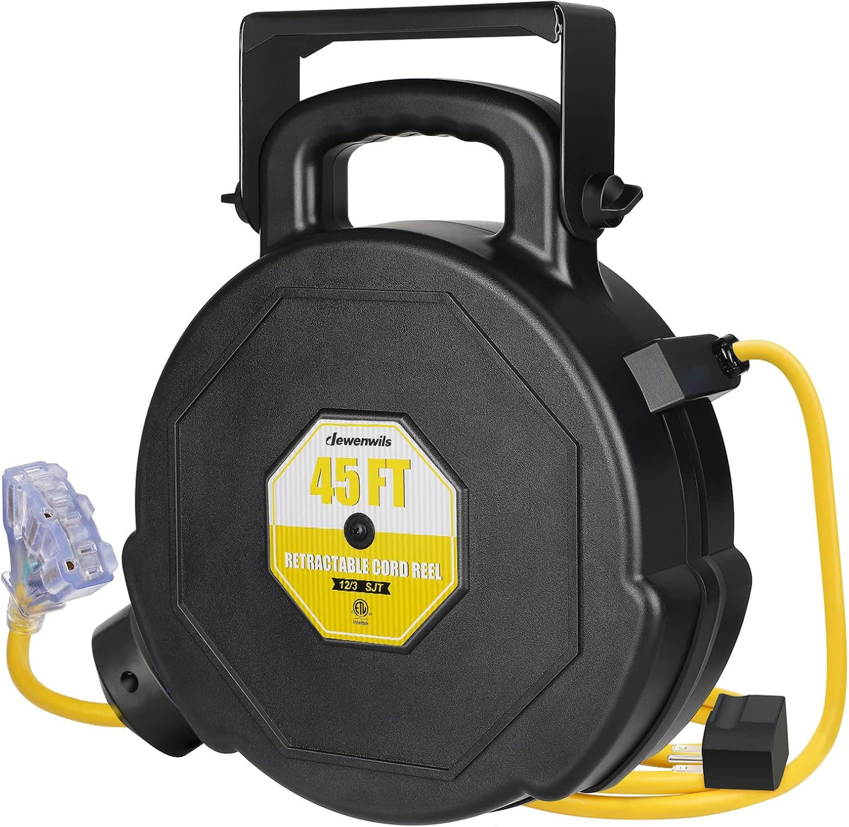 45FT Heavy Duty Retractable Extension Cord Reel with Lighted Triple Tap C55452