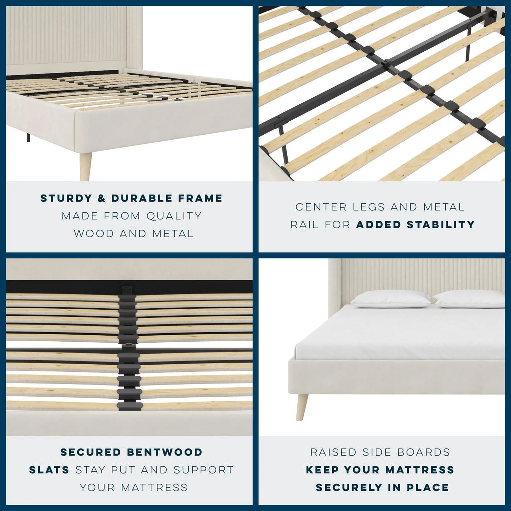 Ivory Velvet Queen Upholstered Bed I7764