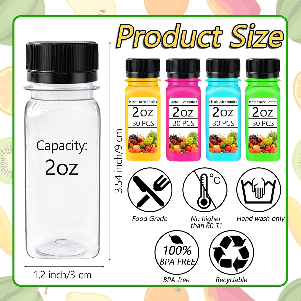30PCS 2oz Clear Plastic Shot Bottles with Caps U14598