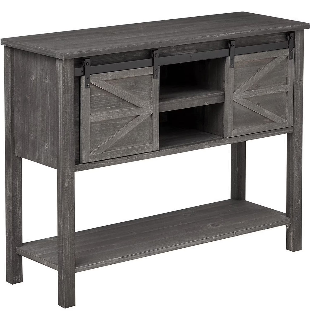 Antique Farmhouse Console Table with Sliding Barn Doors and Bottom Storage Shelf, Gray H663612