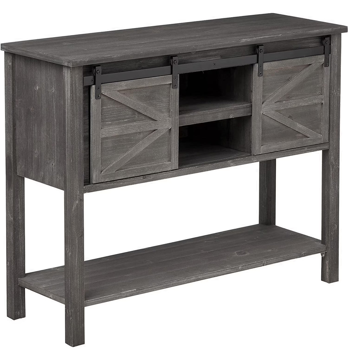 Antique Farmhouse Console Table with Sliding Barn Doors and Bottom Storage Shelf, Gray H663612
