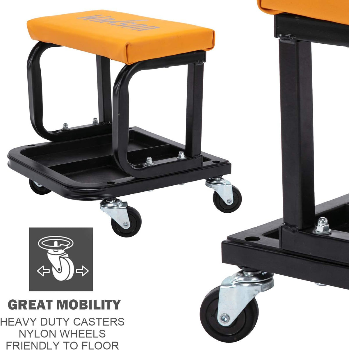 Rolling Garage Seat with Tool Tray Storage, 300 lbs Capacity, Pack of 2 S1340