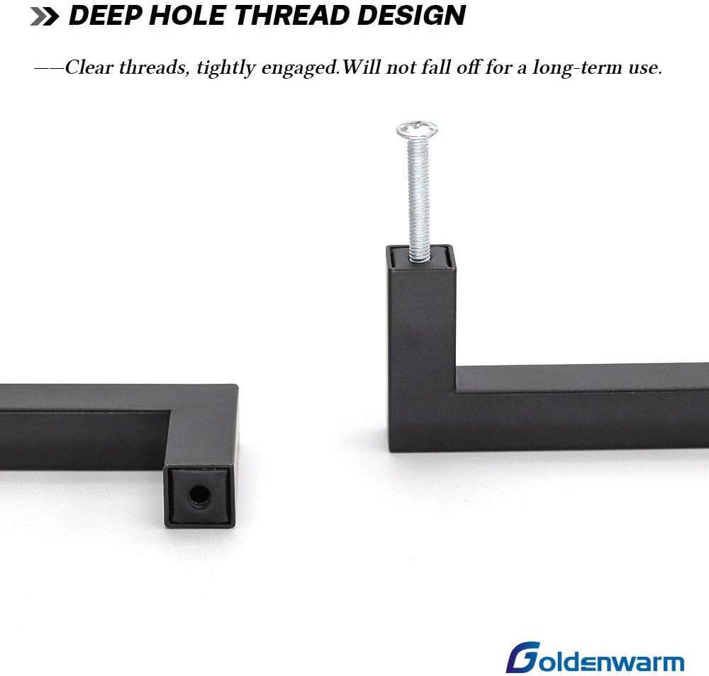 10 Pack Black Square Bar Cabinet Pull Drawer Handle Stainless Steel, Center to Center 6-1/4in (160mm) X7122