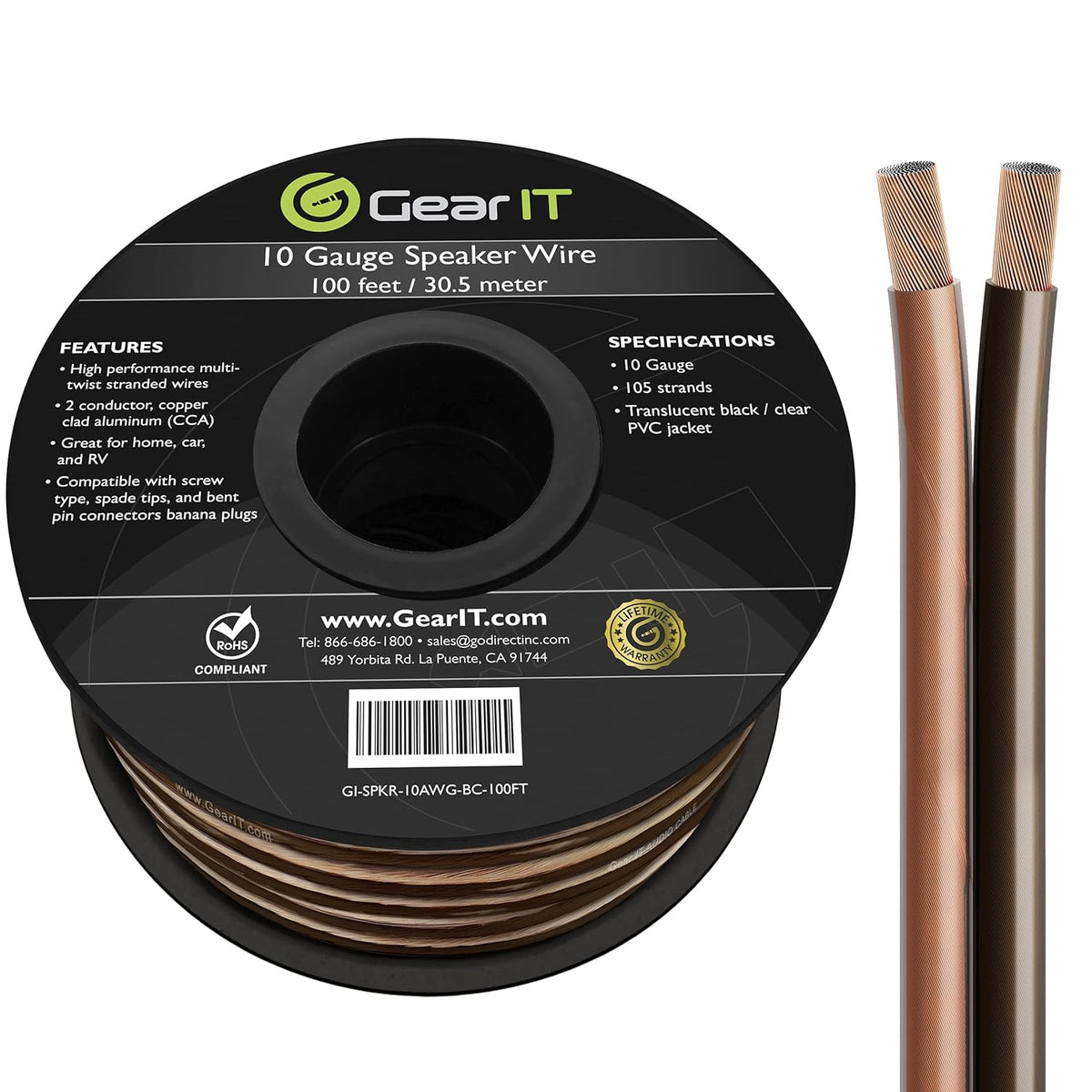 10 Gauge 100 Feet Copper Clad Aluminum Speaker Wire O2601