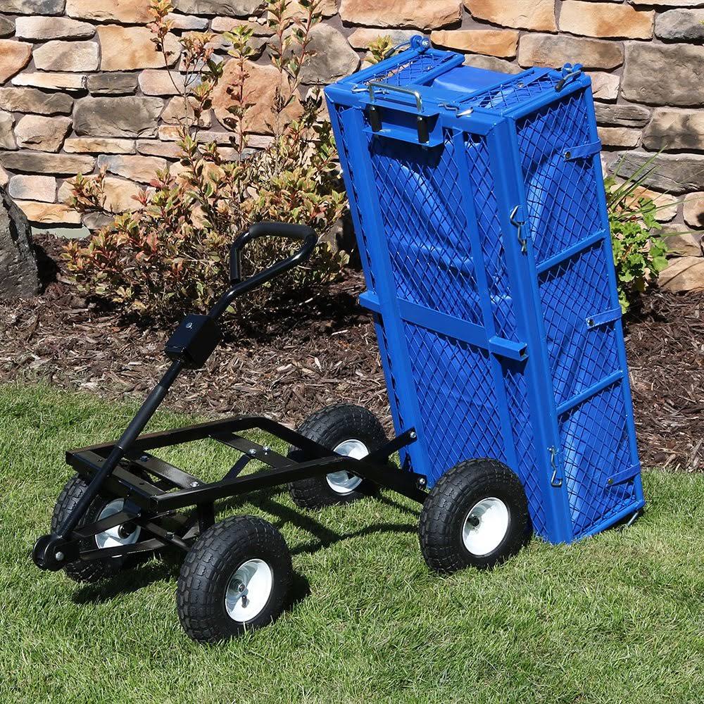 Blue Heavy-Duty Steel Utility Garden Cart with Liner Y6812