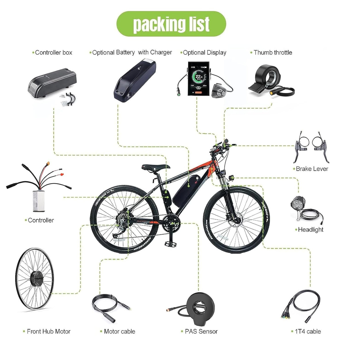 48V 500W Front Hub Motor Electric Bike Conversion Kit with LCD Display J444447